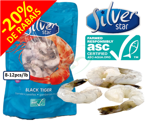 Crevettes Black Tiger PDTO 8-12 "SILVER STAR"