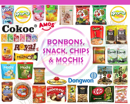 Bonbons, Snacks, Chips & Mochi